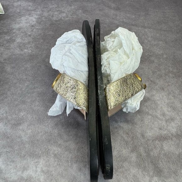 Gucci Crinkled Metallic Gg Marmont Leather Thongs 39.5 - Picture 7 of 13